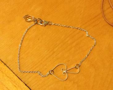 handmade sterling silver filigree heart bracelet with chain and swarovski crystal